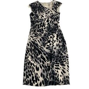 CACHE Women's Dress size 2 Black/White Leopard Print Sleeveless Knee Length,Zipp